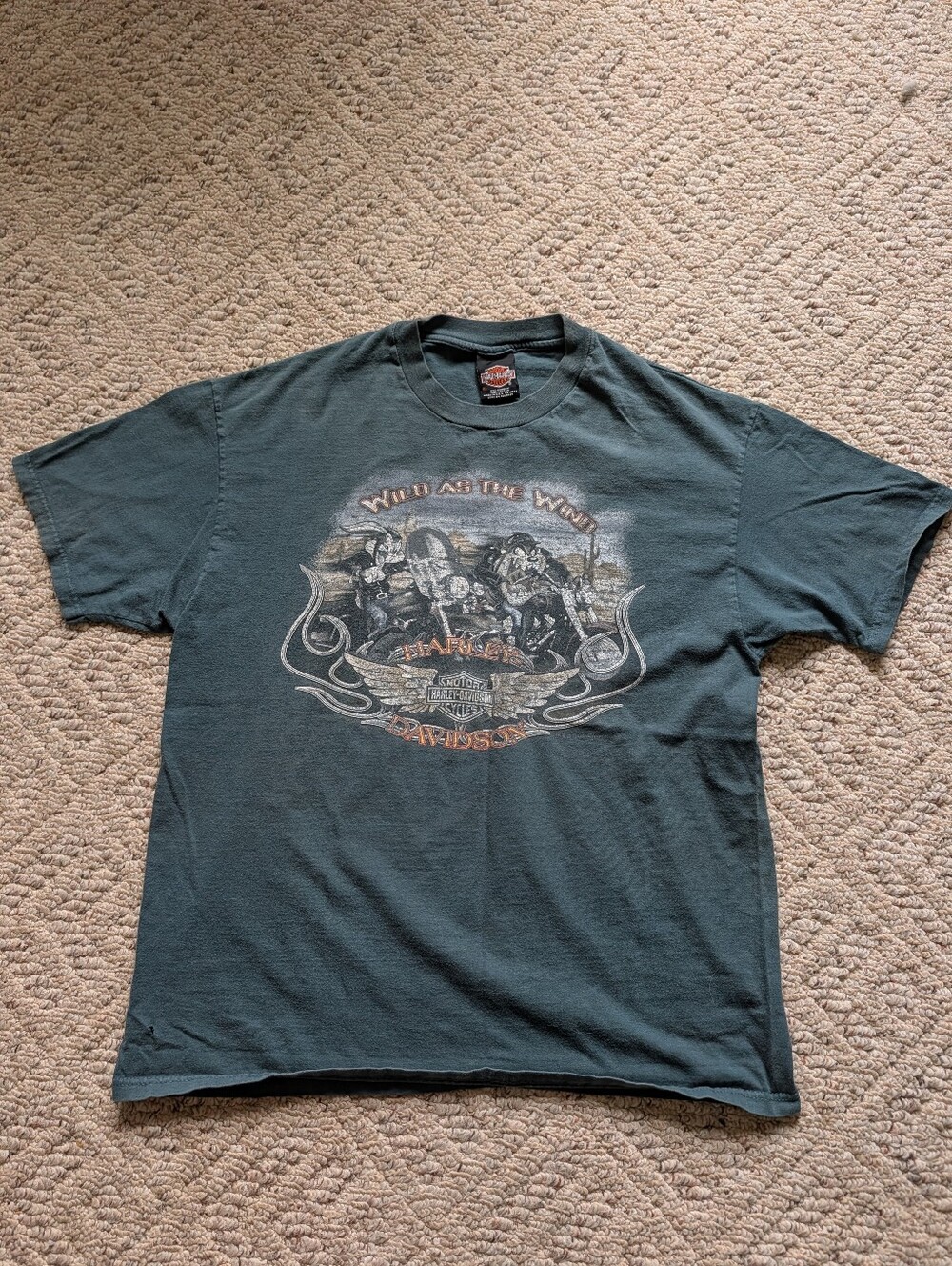 Vintage '90s 3D Harley Davidson Looney Tunes Taz Bugs Biker Made in USA Thrashed